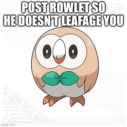 Rowlet | POST ROWLET SO HE DOESN'T LEAFAGE YOU | image tagged in rowlet | made w/ Imgflip meme maker