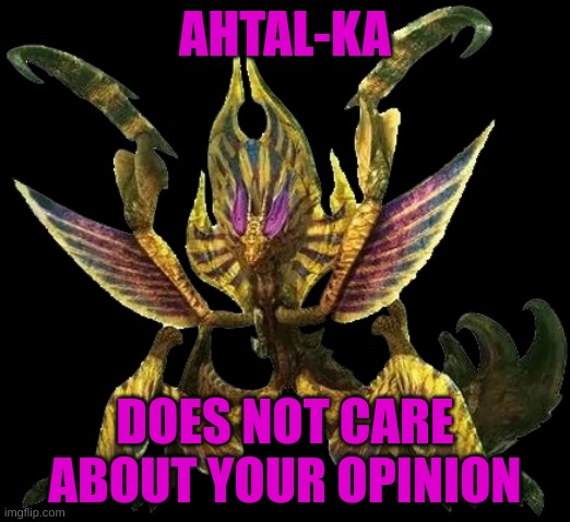 why do i keep making these | AHTAL-KA; DOES NOT CARE ABOUT YOUR OPINION | image tagged in monster hunter | made w/ Imgflip meme maker