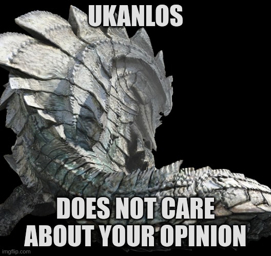 i got banned from commenting in this stream | UKANLOS; DOES NOT CARE ABOUT YOUR OPINION | image tagged in monster hunter | made w/ Imgflip meme maker