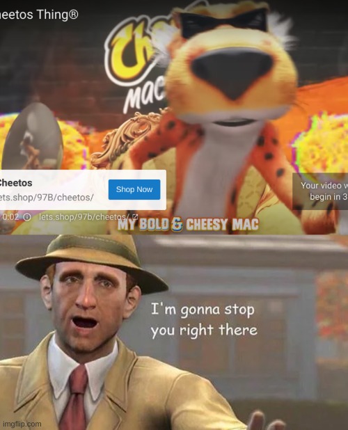 why is the ad just chester rapping about macaroni | image tagged in i'm gonna stop you right there | made w/ Imgflip meme maker