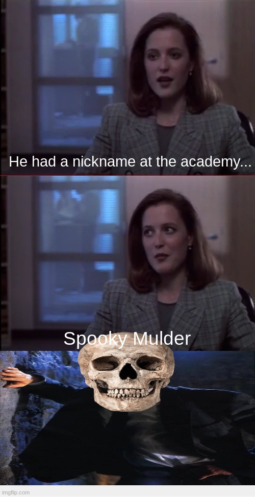 A very spooky meme | He had a nickname at the academy... Spooky Mulder | image tagged in mulder,spooky | made w/ Imgflip meme maker
