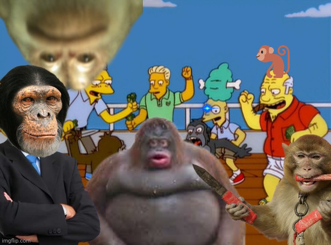 M O N K E | image tagged in monke,the simpsons,moe,simpsons monkey fight | made w/ Imgflip meme maker
