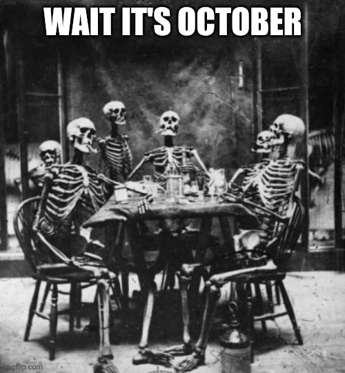 Skeletons  | WAIT IT'S OCTOBER | image tagged in skeletons | made w/ Imgflip meme maker