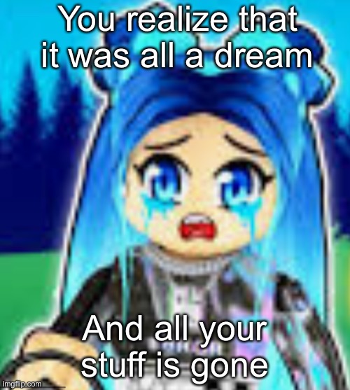 sad funneh | You realize that it was all a dream; And all your stuff is gone | image tagged in sad funneh | made w/ Imgflip meme maker