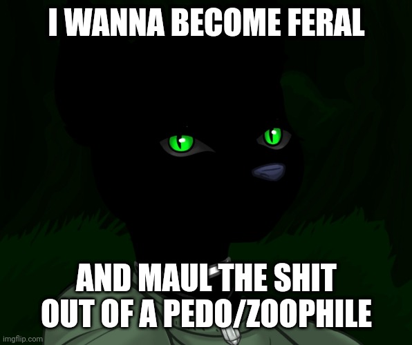 My new panther fursona | I WANNA BECOME FERAL; AND MAUL THE SHIT OUT OF A PEDO/ZOOPHILE | image tagged in my new panther fursona | made w/ Imgflip meme maker