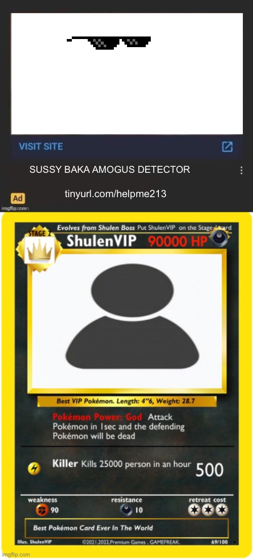 SUSSY BAKA AMOGUS DETECTOR; tinyurl.com/helpme213 | image tagged in ad | made w/ Imgflip meme maker