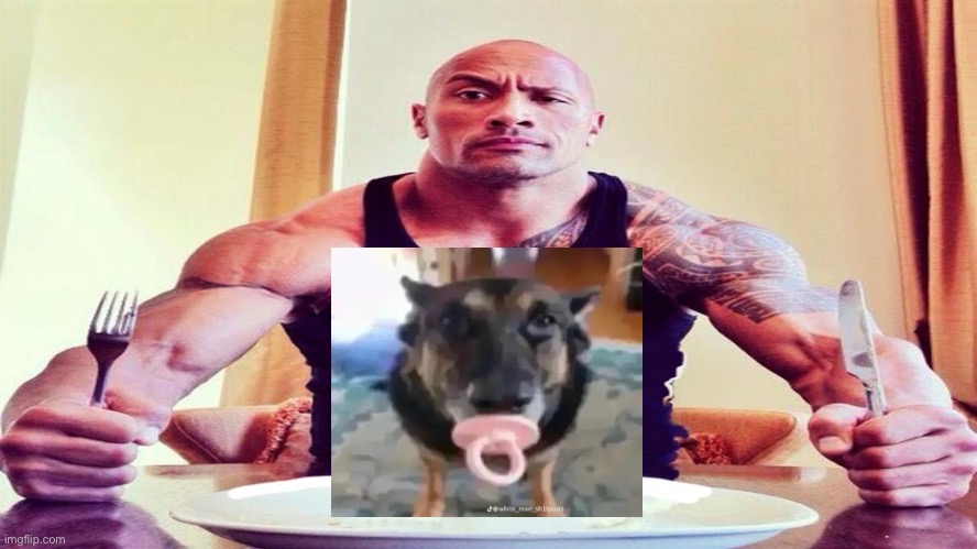 He’s eating the dog. Rock rock. | image tagged in dwayne the rock eating,rock | made w/ Imgflip meme maker