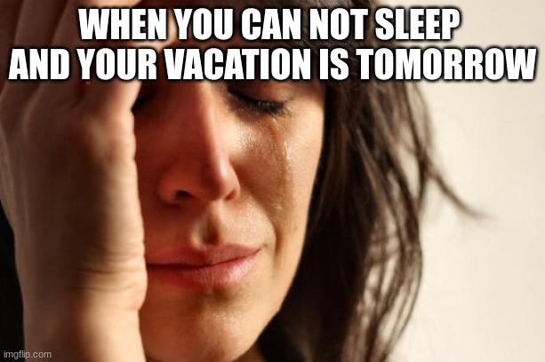 First World Problems | WHEN YOU CAN NOT SLEEP  AND YOUR VACATION IS TOMORROW | image tagged in memes,first world problems | made w/ Imgflip meme maker