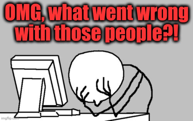 Computer Guy Facepalm Meme | OMG, what went wrong
with those people?! | image tagged in memes,computer guy facepalm | made w/ Imgflip meme maker