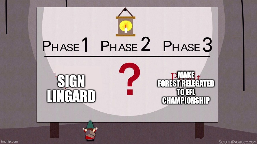 I hope they won't | SIGN LINGARD; MAKE FOREST RELEGATED TO EFL CHAMPIONSHIP | image tagged in south park underpants gnomes,memes,soccer,premier league,nottingham forest | made w/ Imgflip meme maker