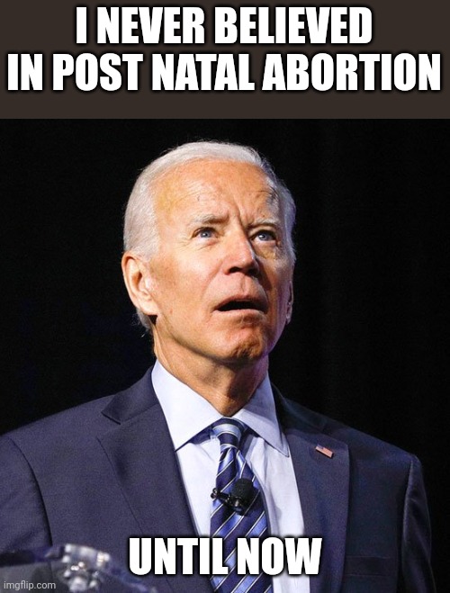 Wretched Fool | I NEVER BELIEVED IN POST NATAL ABORTION; UNTIL NOW | image tagged in joe biden | made w/ Imgflip meme maker