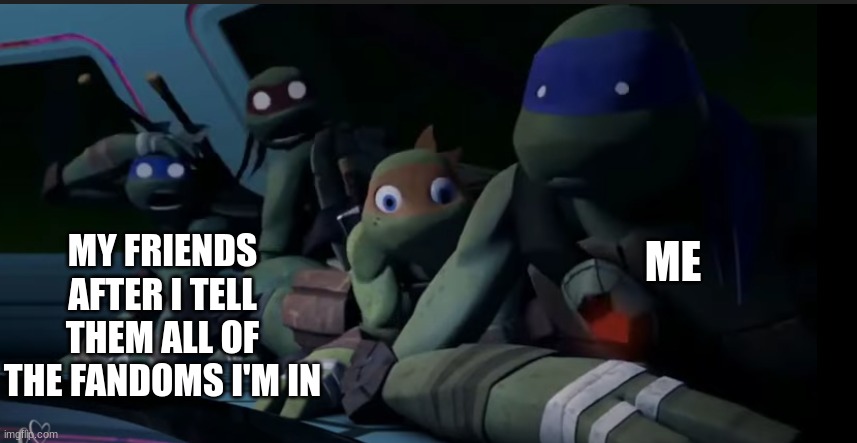 I am now offically known as cringe | ME; MY FRIENDS AFTER I TELL THEM ALL OF THE FANDOMS I'M IN | image tagged in fandom,tmnt,tmnt 2012 | made w/ Imgflip meme maker