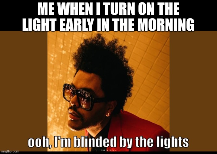 Meme #158 | ME WHEN I TURN ON THE LIGHT EARLY IN THE MORNING | image tagged in the weeknd,music,relatable,funny,bathroom,memes | made w/ Imgflip meme maker