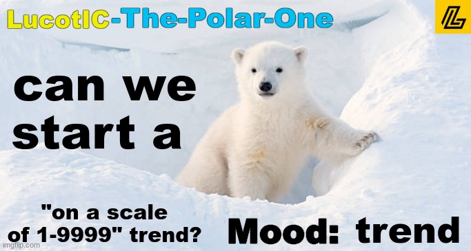 can we start a trend or not? | can we start a; "on a scale of 1-9999" trend? trend | image tagged in lucotic announcement template 10 | made w/ Imgflip meme maker