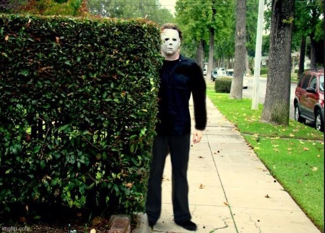 Michael Myers Bush Stalking | image tagged in michael myers bush stalking | made w/ Imgflip meme maker