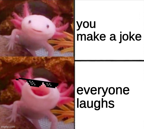 jokes | you make a joke; everyone laughs | image tagged in axolotl drake | made w/ Imgflip meme maker