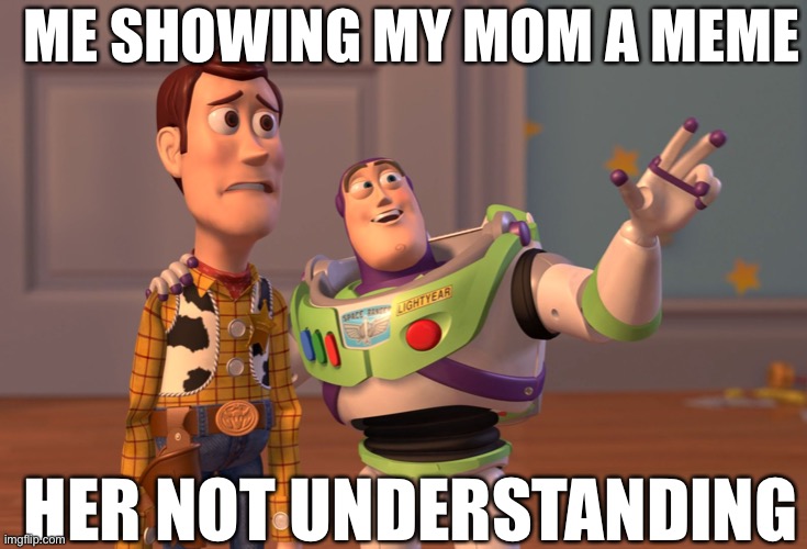 X, X Everywhere Meme | ME SHOWING MY MOM A MEME; HER NOT UNDERSTANDING | image tagged in memes,x x everywhere | made w/ Imgflip meme maker