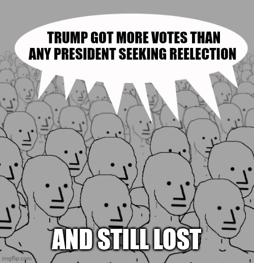 Biggliest loser | TRUMP GOT MORE VOTES THAN ANY PRESIDENT SEEKING REELECTION AND STILL LOST | image tagged in npc-crowd | made w/ Imgflip meme maker
