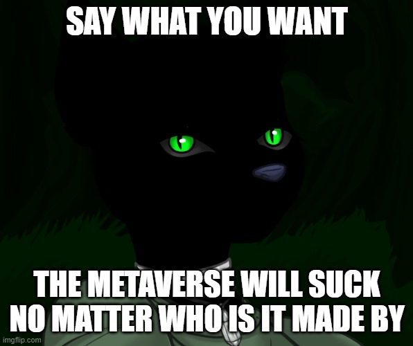 My new panther fursona | SAY WHAT YOU WANT; THE METAVERSE WILL SUCK NO MATTER WHO IS IT MADE BY | image tagged in my new panther fursona | made w/ Imgflip meme maker