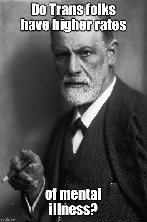 Sigmund Freud Meme | Do Trans folks have higher rates of mental illness? | image tagged in memes,sigmund freud | made w/ Imgflip meme maker