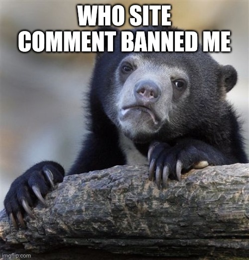 Own up people | WHO SITE COMMENT BANNED ME | image tagged in memes,confession bear | made w/ Imgflip meme maker