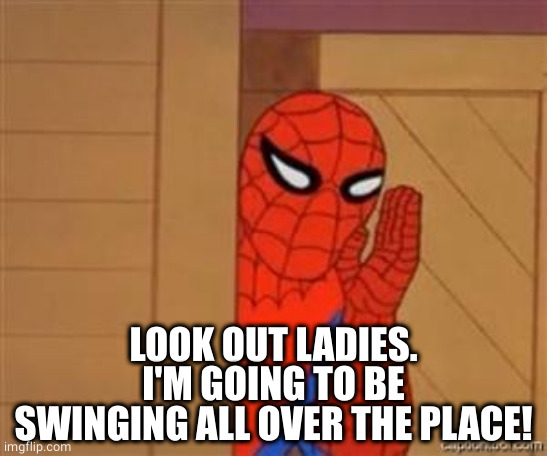 psst spiderman | LOOK OUT LADIES.
I'M GOING TO BE SWINGING ALL OVER THE PLACE! | image tagged in psst spiderman | made w/ Imgflip meme maker