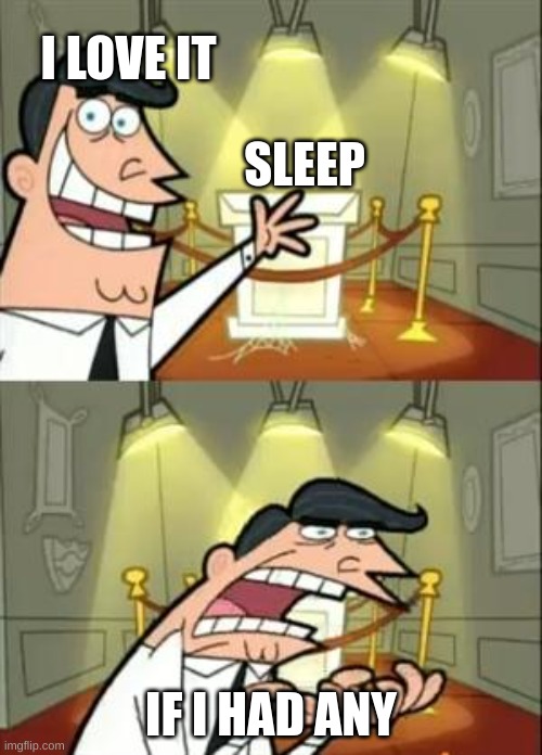 I WANT IT SO BAD | I LOVE IT; SLEEP; IF I HAD ANY | image tagged in memes,this is where i'd put my trophy if i had one | made w/ Imgflip meme maker