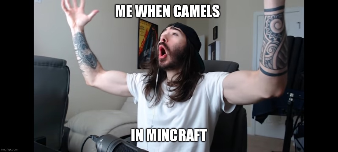 YEAAAAAAAAAAA | ME WHEN CAMELS; IN MINCRAFT | image tagged in moist critikal screaming | made w/ Imgflip meme maker