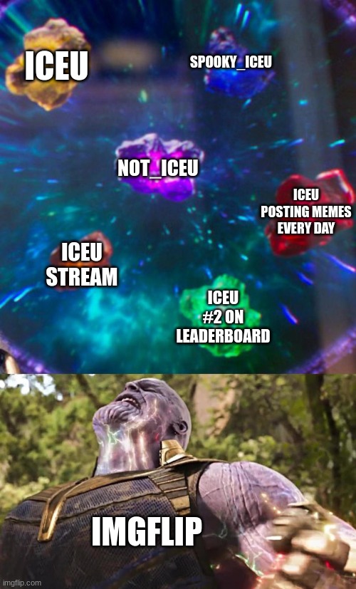 Thanos Infinity Stones | ICEU SPOOKY_ICEU NOT_ICEU ICEU STREAM ICEU #2 ON LEADERBOARD ICEU POSTING MEMES EVERY DAY IMGFLIP | image tagged in thanos infinity stones | made w/ Imgflip meme maker