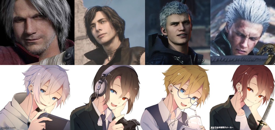 Holobois and their trainers | image tagged in hololive,devil may cry | made w/ Imgflip meme maker