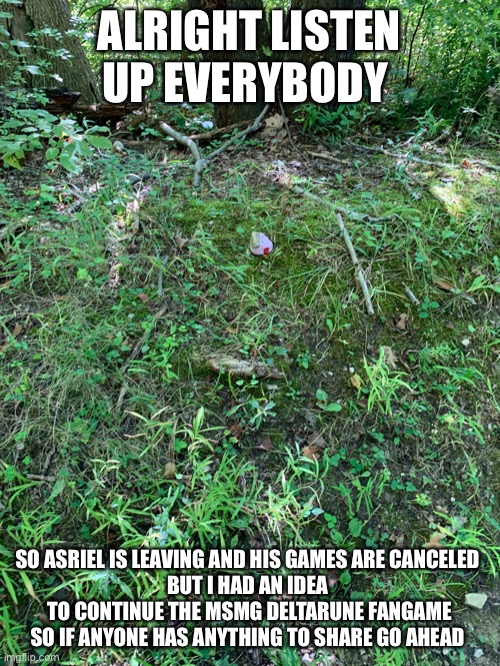 ALRIGHT LISTEN UP EVERYBODY; SO ASRIEL IS LEAVING AND HIS GAMES ARE CANCELED 
BUT I HAD AN IDEA 
TO CONTINUE THE MSMG DELTARUNE FANGAME SO IF ANYONE HAS ANYTHING TO SHARE GO AHEAD | made w/ Imgflip meme maker