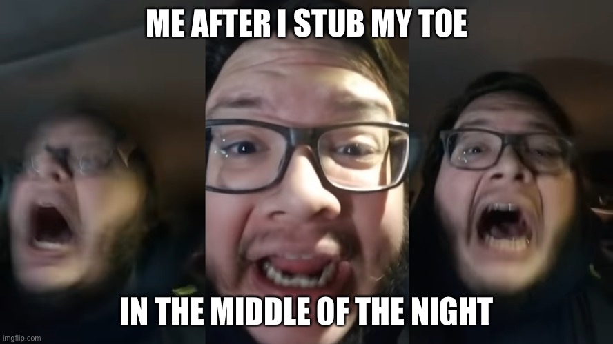 Stop posting about stubbing my toe | ME AFTER I STUB MY TOE; IN THE MIDDLE OF THE NIGHT | image tagged in stop posting about among us 3-sided,stub your toe | made w/ Imgflip meme maker