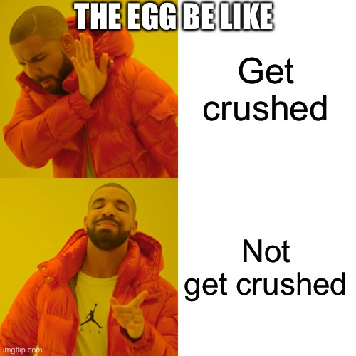 Get crushed Not get crushed THE EGG BE LIKE | image tagged in memes,drake hotline bling | made w/ Imgflip meme maker