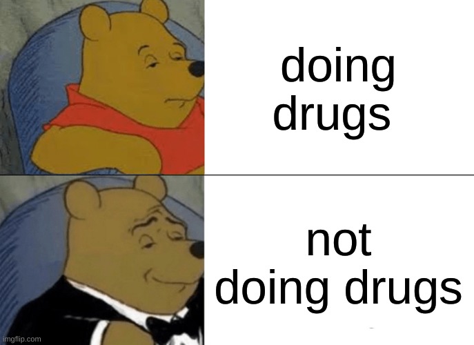 Tuxedo Winnie The Pooh Meme | doing drugs; not doing drugs | image tagged in memes,tuxedo winnie the pooh | made w/ Imgflip meme maker