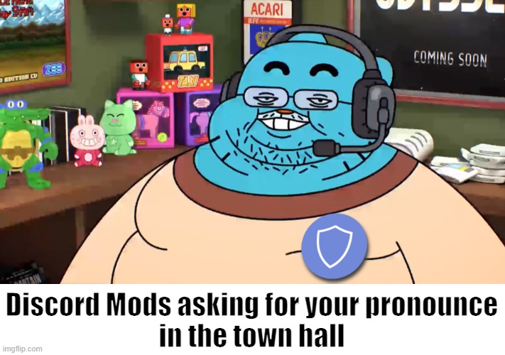 I swear to God discord has gone from good to bad everytime | Discord Mods asking for your pronounce
in the town hall | image tagged in discord mod | made w/ Imgflip meme maker