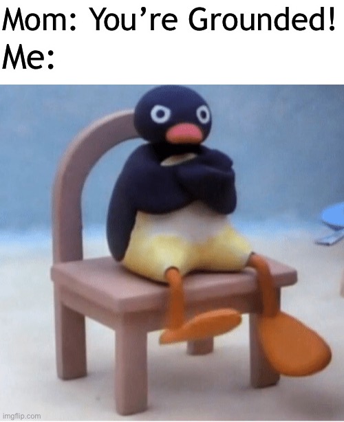 When I’m grounded | Mom: You’re Grounded! Me: | image tagged in angry penguin,grounded,penguin,memes,animals | made w/ Imgflip meme maker