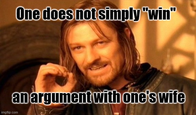 One Does Not Simply Meme | One does not simply "win"; an argument with one's wife | image tagged in memes,one does not simply | made w/ Imgflip meme maker