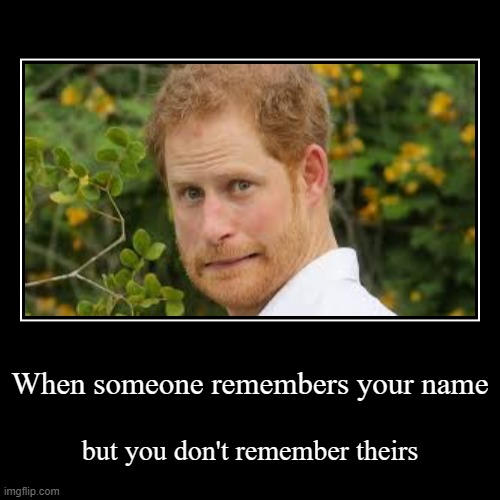 Damn | When someone remembers your name | but you don't remember theirs | image tagged in funny,demotivationals,name,i think i forgot something | made w/ Imgflip demotivational maker