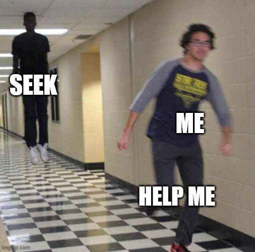 rUn FaSt | SEEK; ME; HELP ME | image tagged in floating boy chasing running boy | made w/ Imgflip meme maker