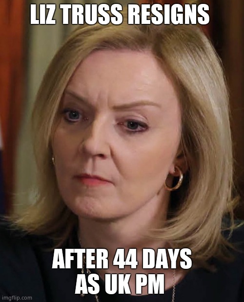 Truss Resigns | LIZ TRUSS RESIGNS; AFTER 44 DAYS
AS UK PM | image tagged in truss thinking,memes,prime minister,resignation,political meme | made w/ Imgflip meme maker