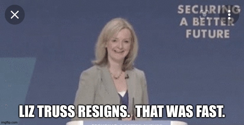 Truss gone | LIZ TRUSS RESIGNS.  THAT WAS FAST. | image tagged in liz truss | made w/ Imgflip meme maker