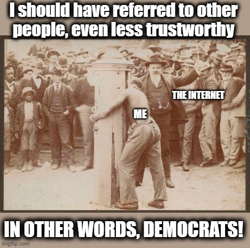 THE INTERNET ME I should have referred to other
people, even less trustworthy IN OTHER WORDS, DEMOCRATS! | made w/ Imgflip meme maker