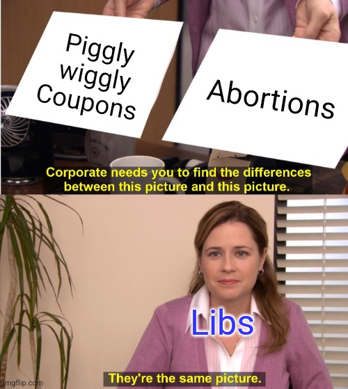 They're The Same Picture Meme | Piggly wiggly Coupons; Abortions; Libs | image tagged in memes,they're the same picture | made w/ Imgflip meme maker