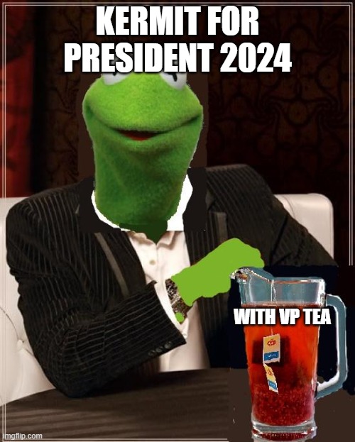The Most Interesting Kermit The Frog In The World | KERMIT FOR PRESIDENT 2024; WITH VP TEA | image tagged in the most interesting kermit the frog in the world | made w/ Imgflip meme maker