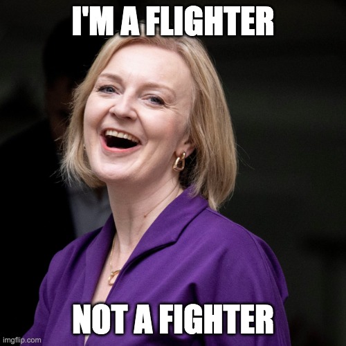 flighter not fighter | I'M A FLIGHTER; NOT A FIGHTER | image tagged in liz truss laugh | made w/ Imgflip meme maker