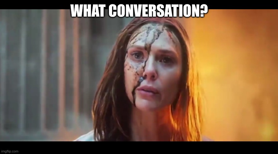 Scarlet Witch What Mouth | WHAT CONVERSATION? | image tagged in scarlet witch what mouth | made w/ Imgflip meme maker