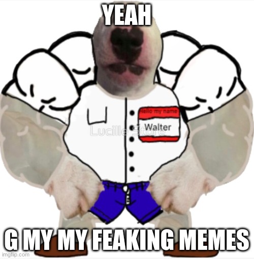 BUFF WALTER | YEAH G MY MY FEAKING MEMES | image tagged in waiting skeleton | made w/ Imgflip meme maker