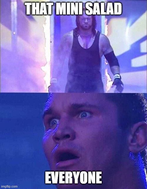 Randy Orton, Undertaker | THAT MINI SALAD EVERYONE | image tagged in randy orton undertaker | made w/ Imgflip meme maker