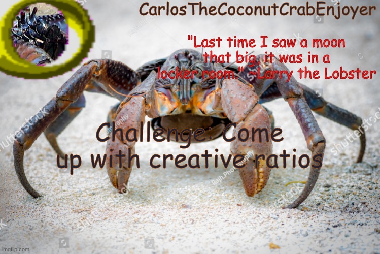 coco for coconut crabs | Challenge: Come up with creative ratios | image tagged in coco for coconut crabs | made w/ Imgflip meme maker