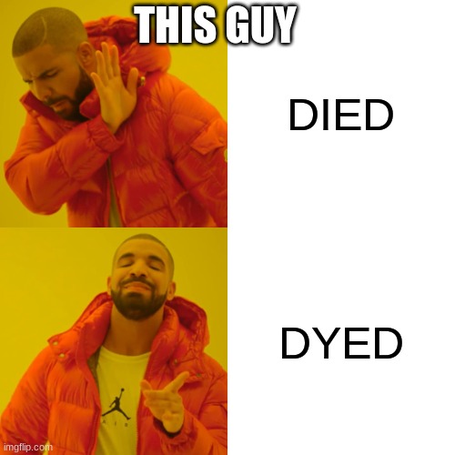 Drake Hotline Bling Meme | DIED DYED THIS GUY | image tagged in memes,drake hotline bling | made w/ Imgflip meme maker